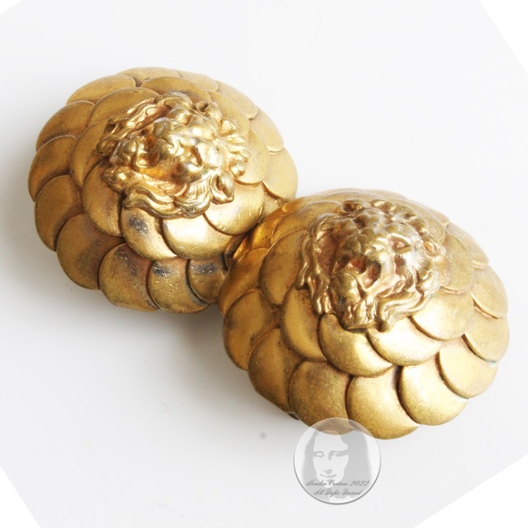 Rare Chanel Earrings Roaring Lion Head Art Deco Style Clip On Vintage 70s HTF - Picture 6 of 15